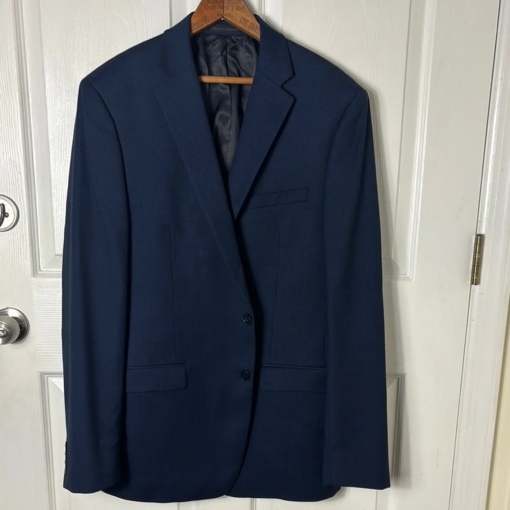 CALVIN KLEIN Blue double breasted 100% wool blazer natural stretch size 44L